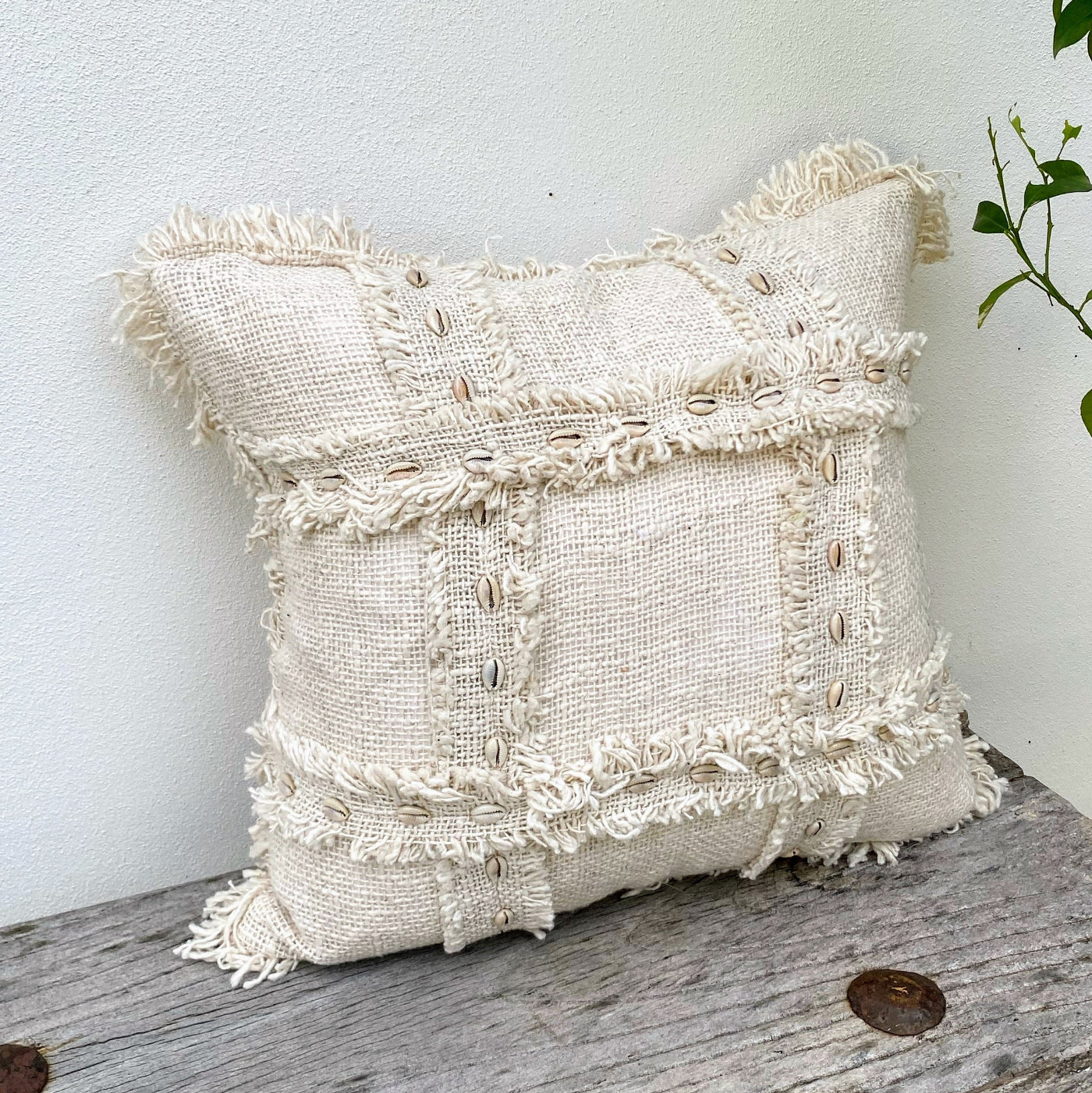 Designer Cowrie Shells Cushion Cover for a Bohemian Touch