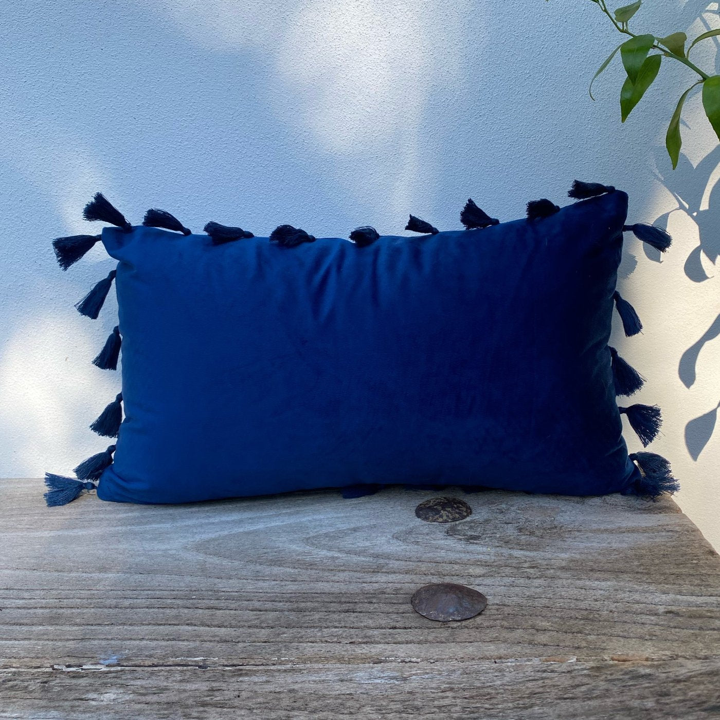 Elegant Navy Blue Velvet Suede Cushions in Australia / Tassel Fringe-Revived Artisan Eco Home Decor