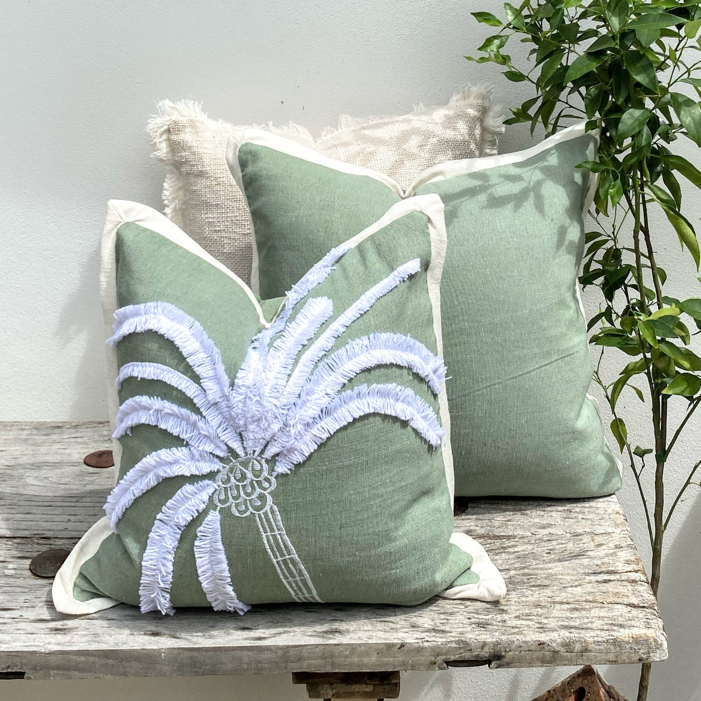 Green and White Palm Tree Cushion Set in Australia