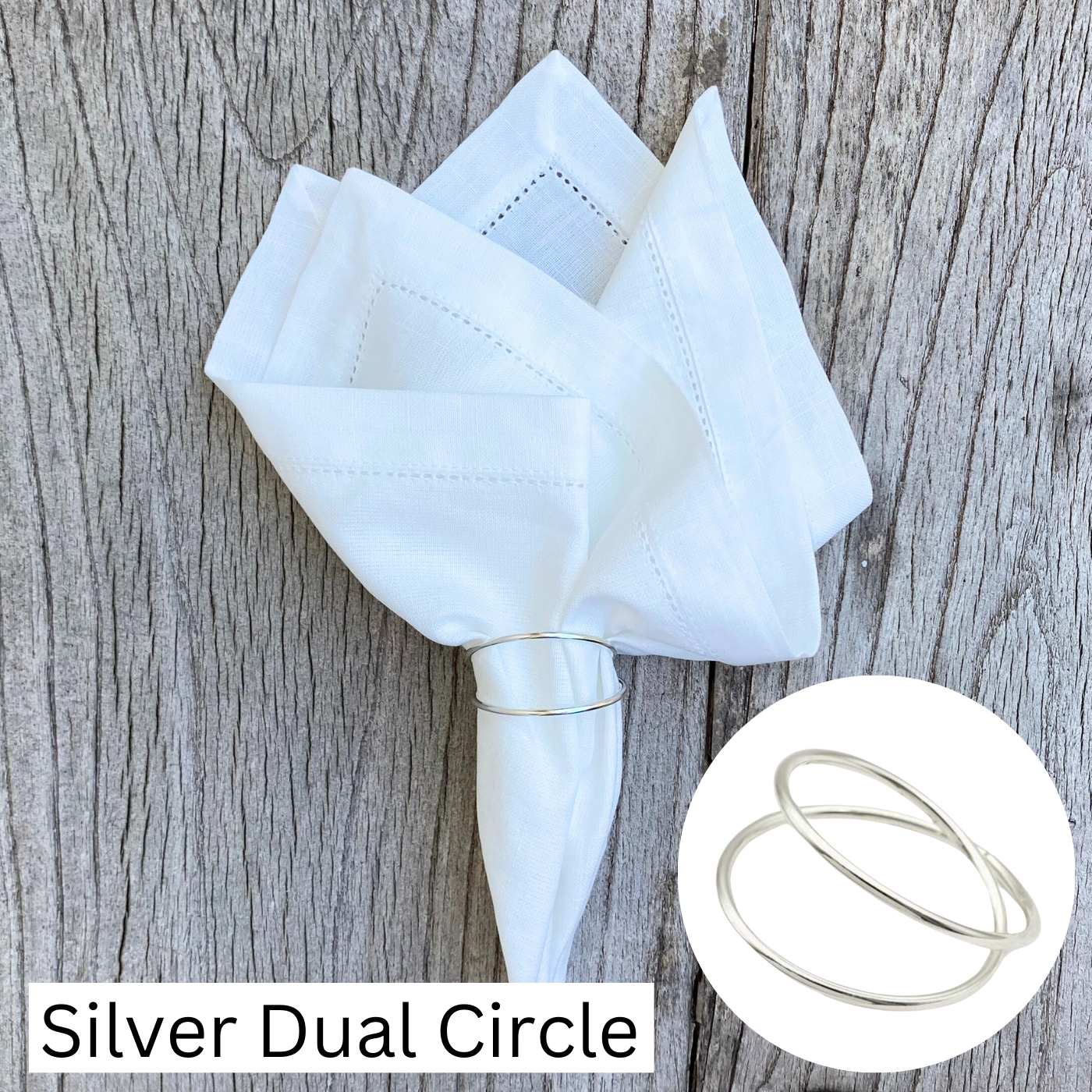 High Quality White Table Napkins with Beautiful Silver Rings