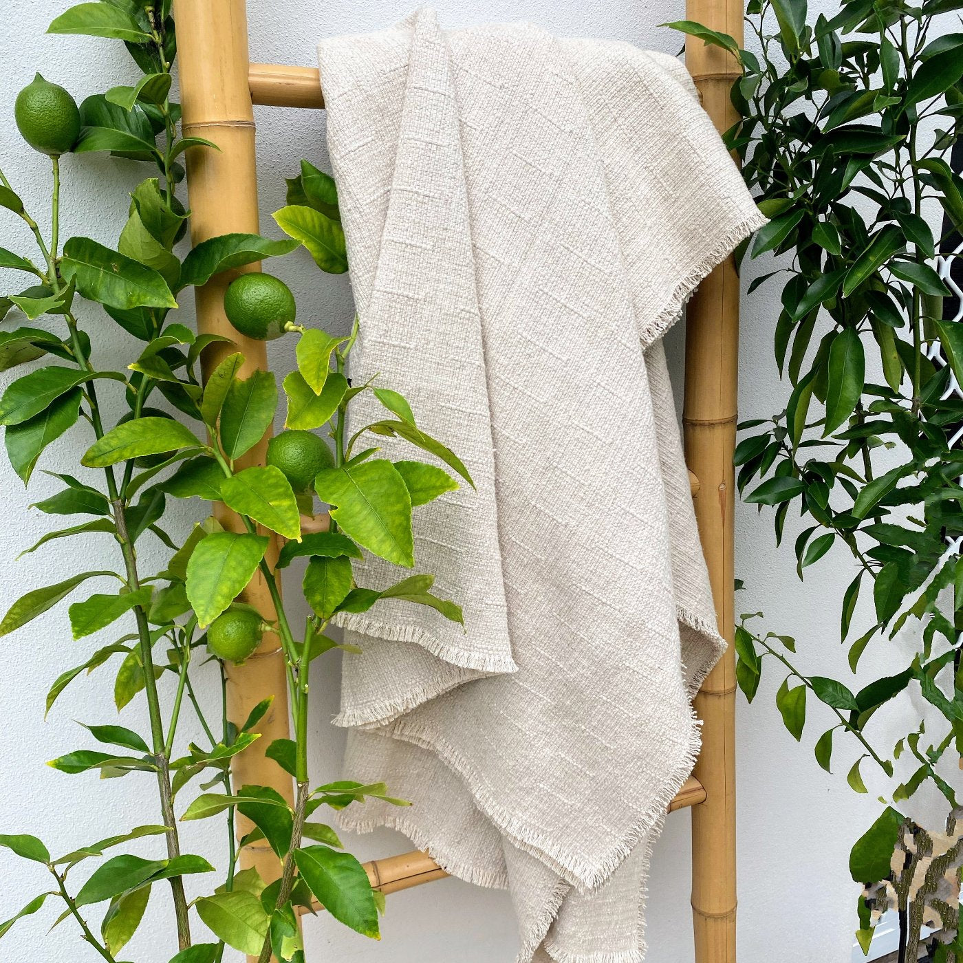 Large Textured Natural Linen Throw Blanket