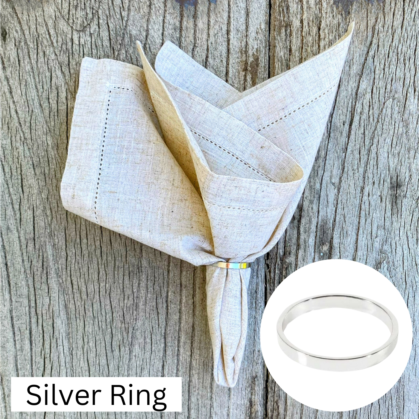 Linen Cloth Folded Napkin Set with Gold Holder Ring