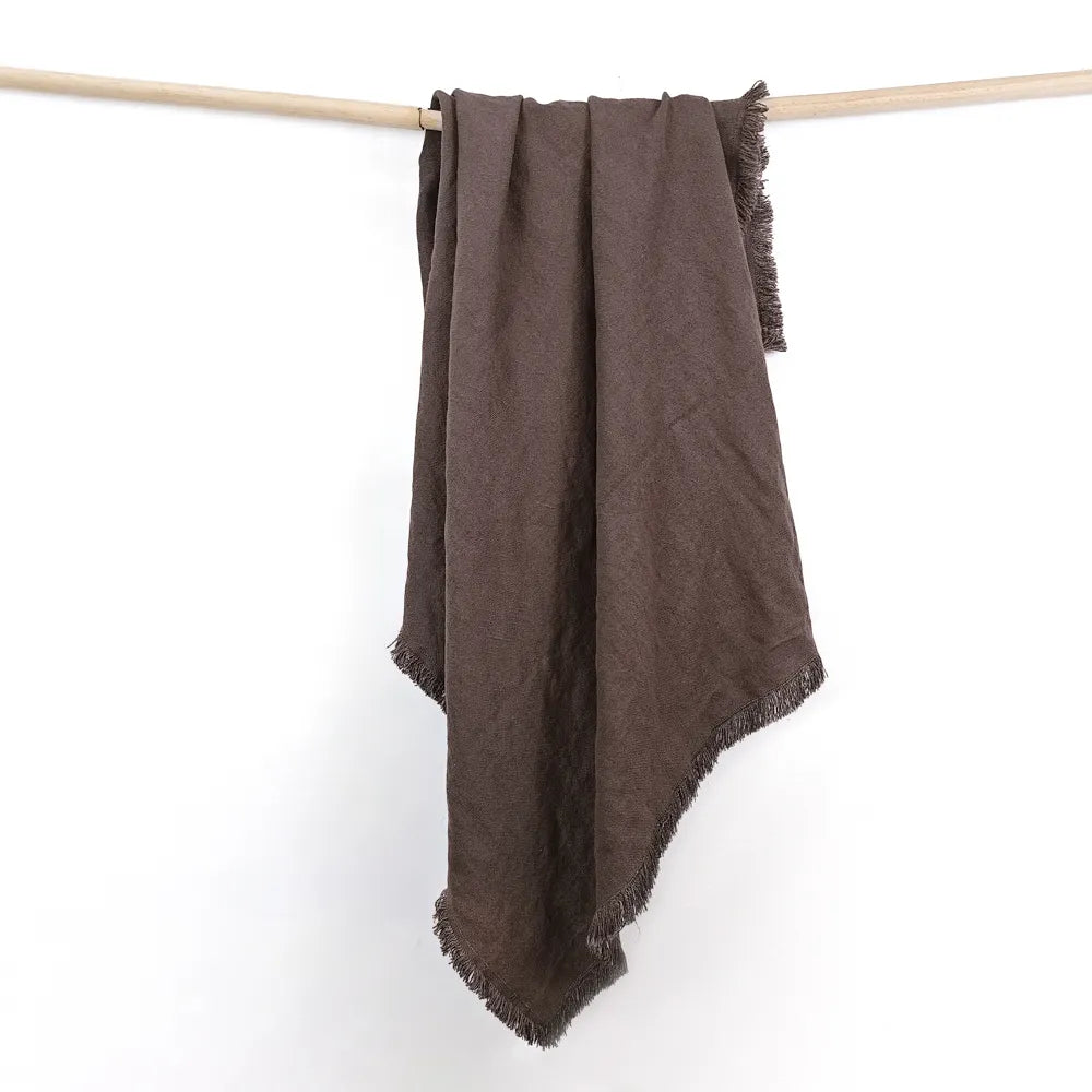 Natural Chocolate Brown Linen Throw Blanket