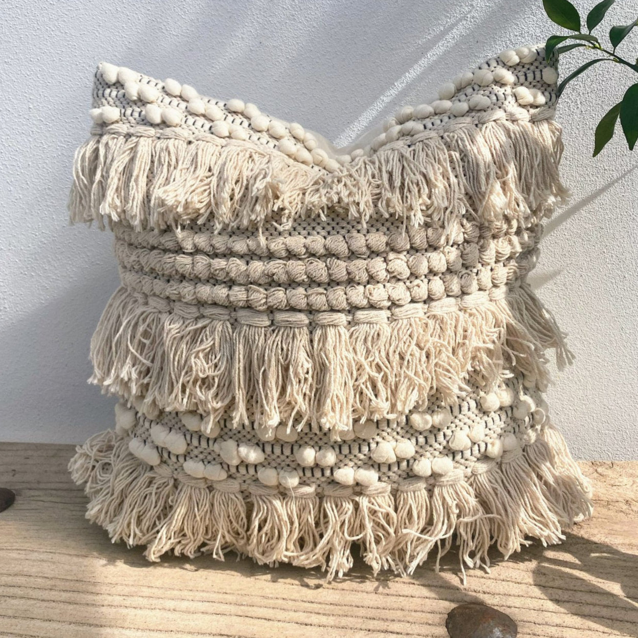 Natural Indian Cotton Tasselled Fringe Cushion