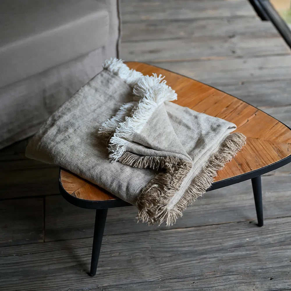 Natural Linen Fringed Throw Blanket Saja