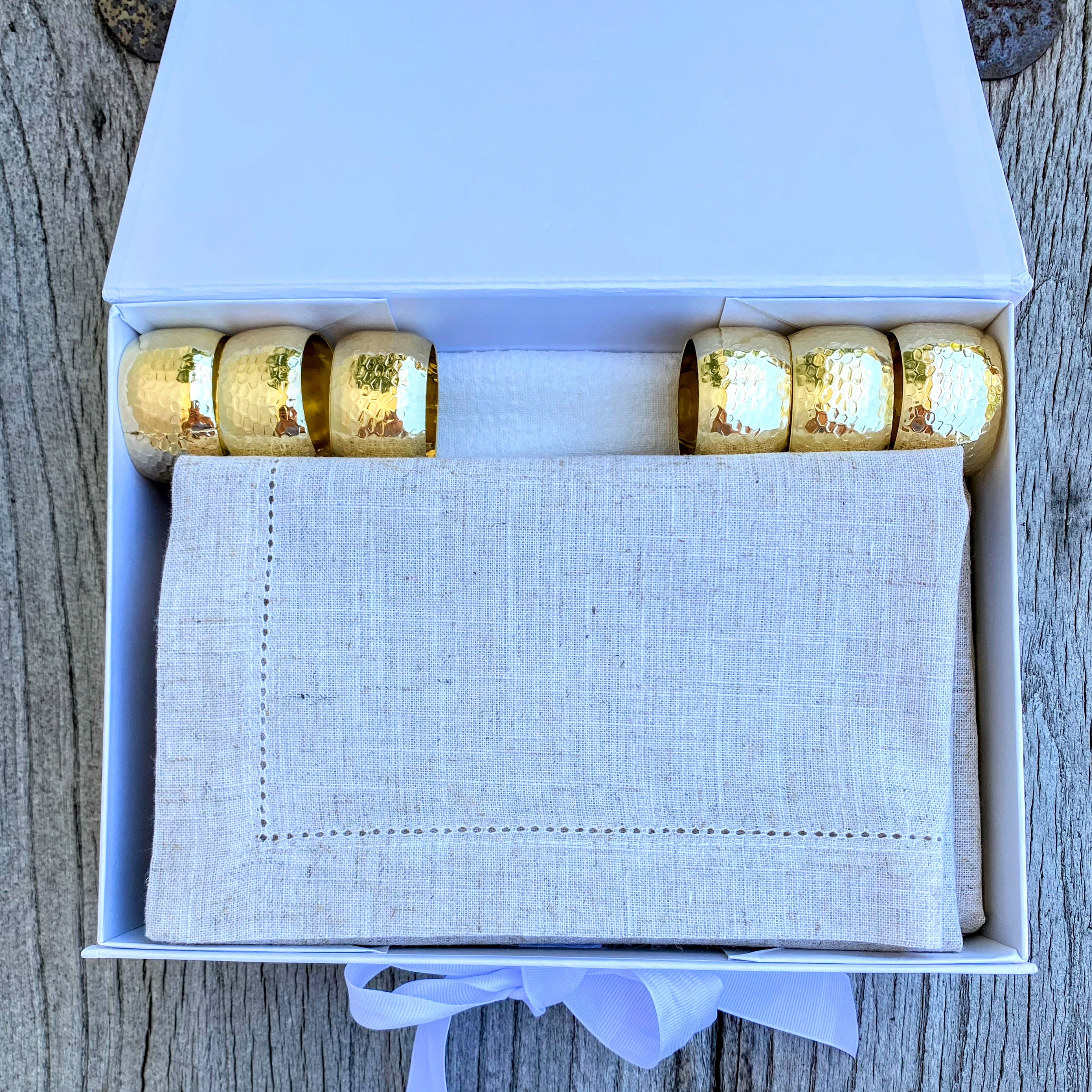 Natural Table Napkins with Beautiful Gold Napkin Holder Rings