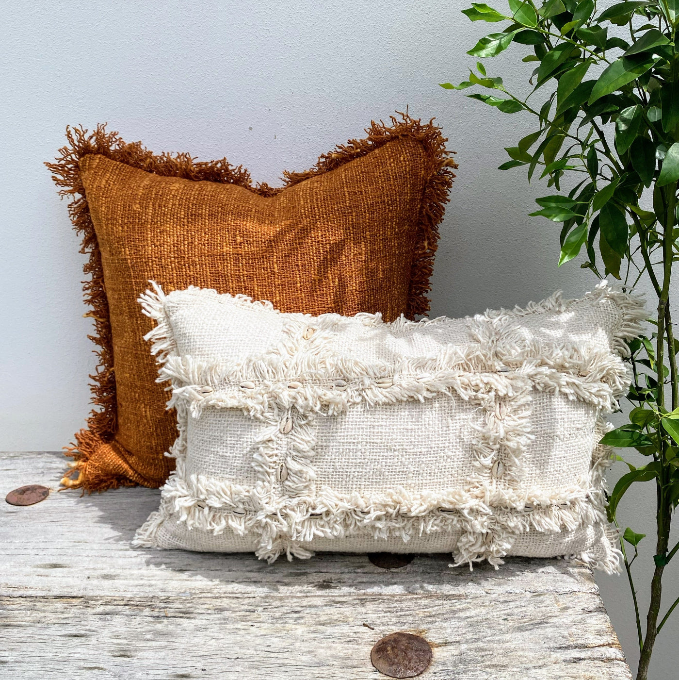 Orange and beige Palm Tree Cushion Cover Set