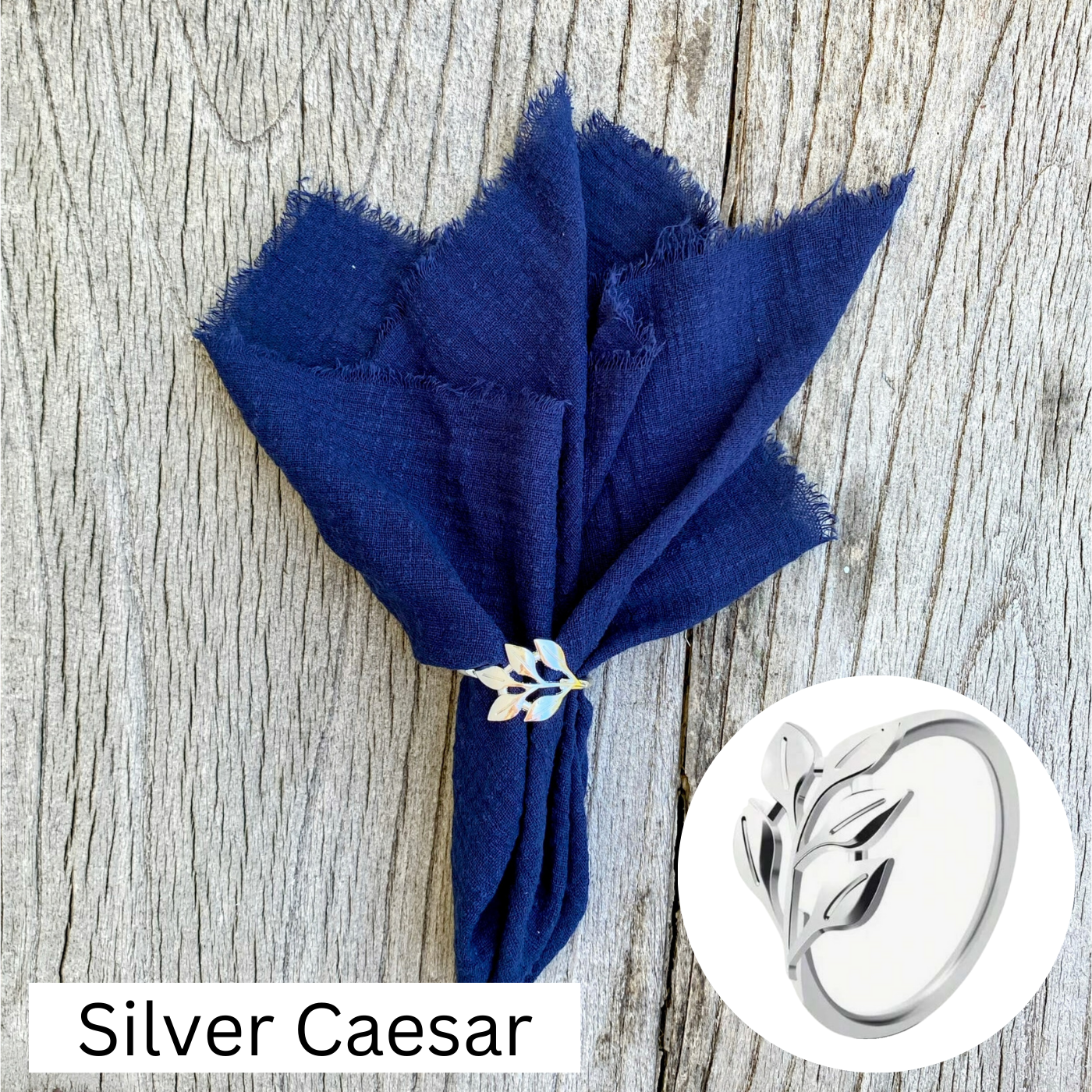 Premium Blue Table Napkin with Beautiful Silver Ring