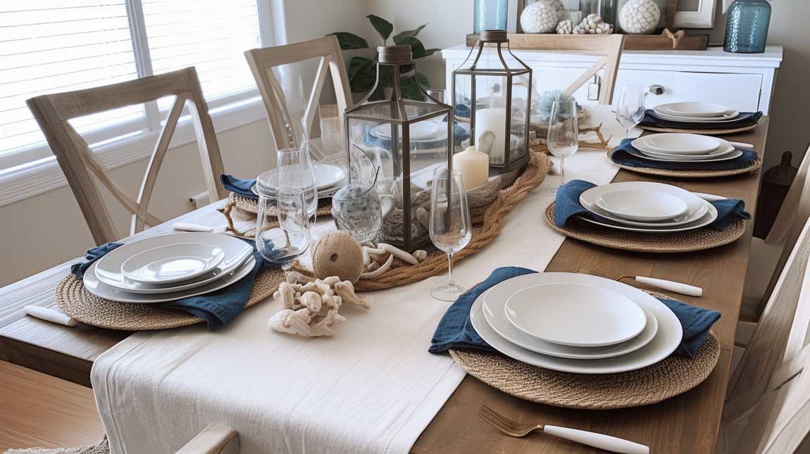 Revived Artisan Coastal Farmhouse Blue Napkins on Beautiful Table Setting