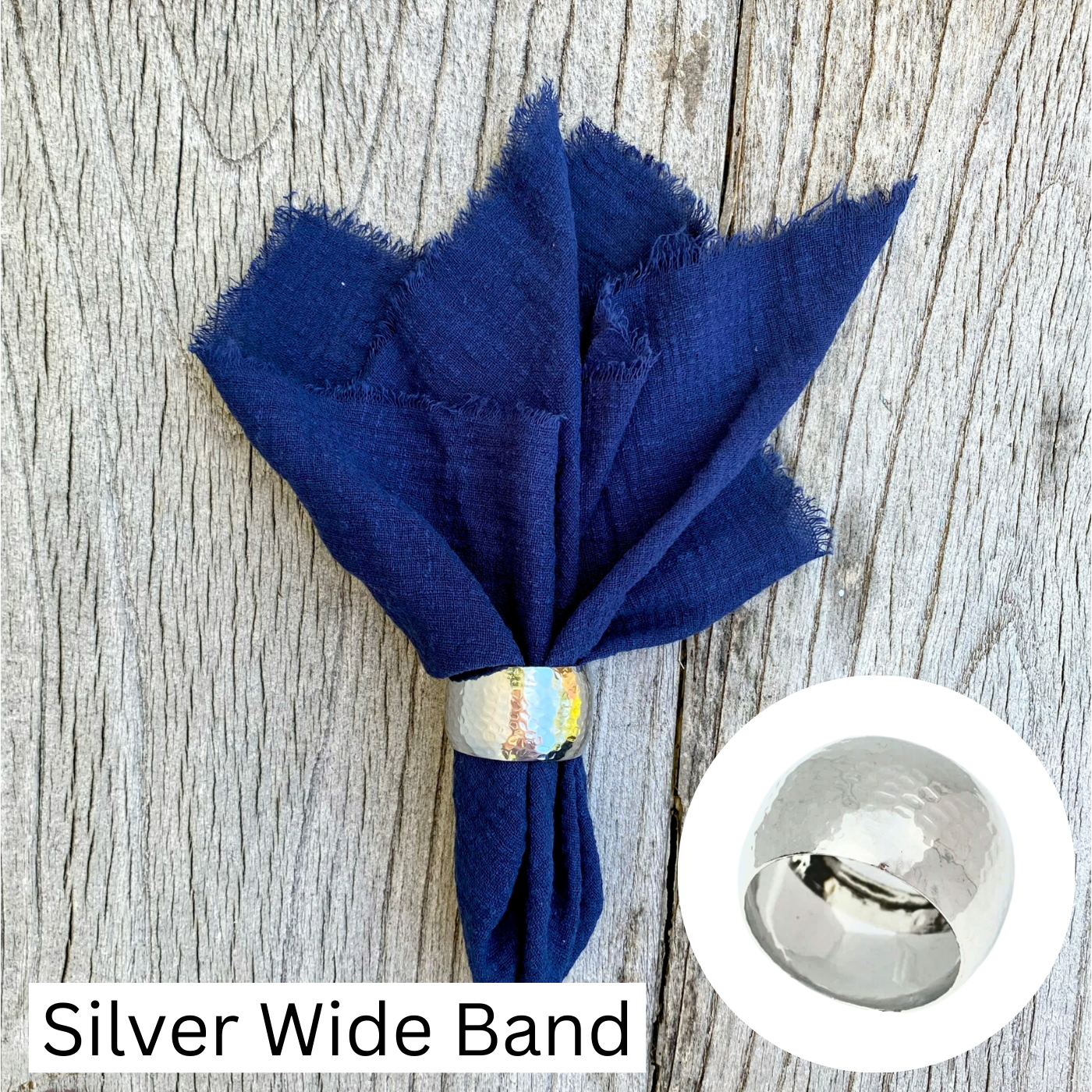 Royal Blue Fabric Napkins with Stylish Silver Rings