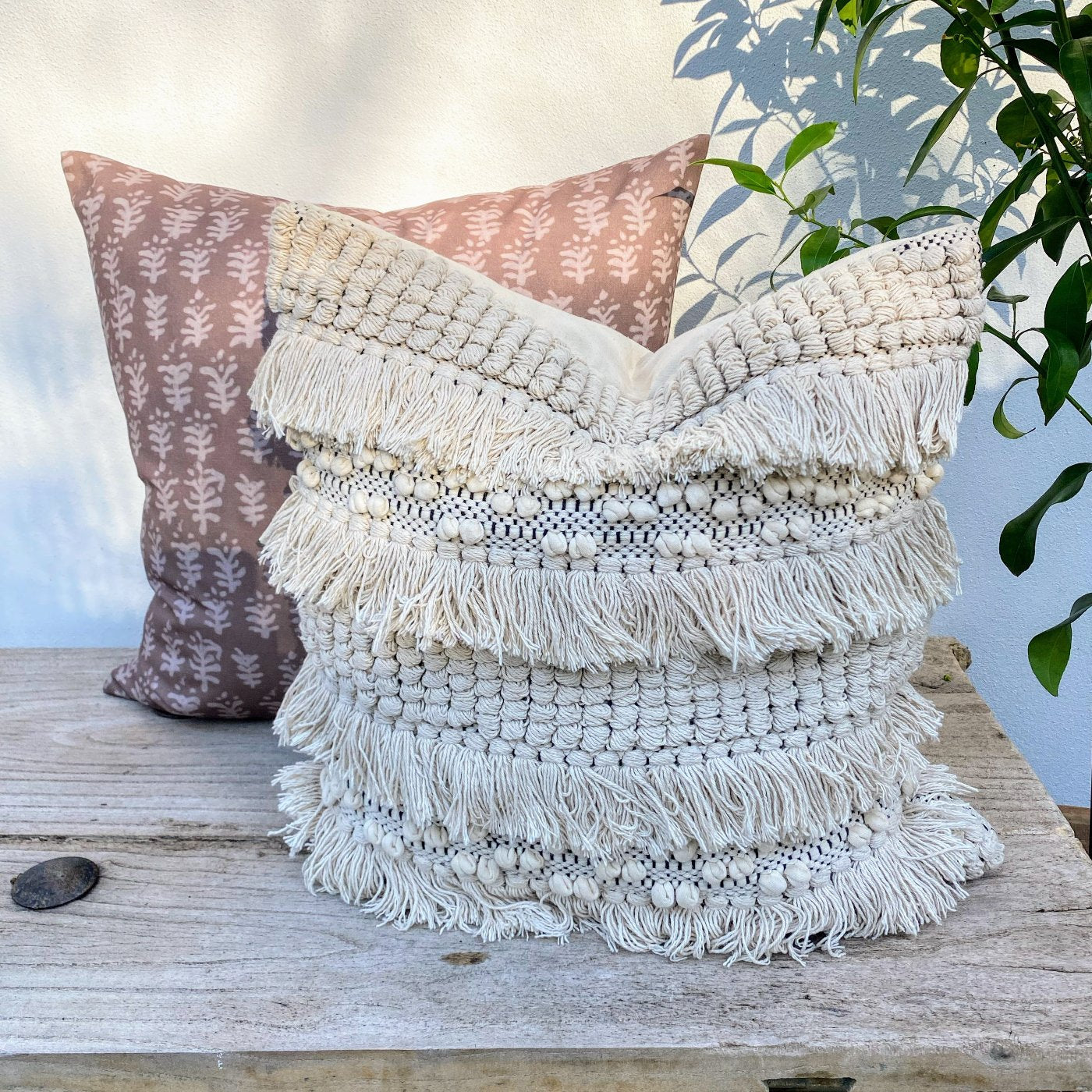 Set of 2 Coastal Brown Beige Cushion Covers |  Tassel Boho Vibes