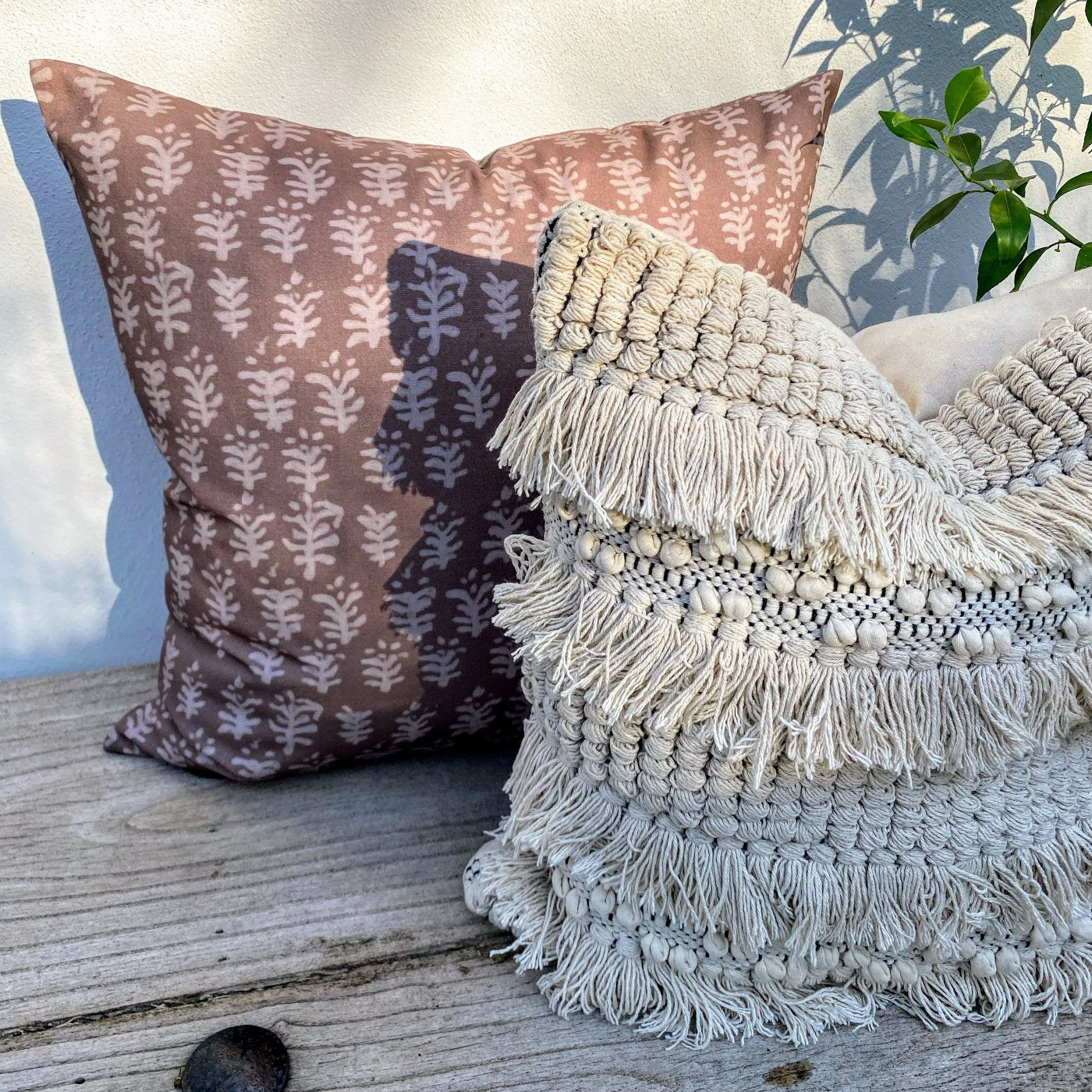 Set of 2 Natural Brown Beige Cushion Covers |  Tassel Boho Vibes