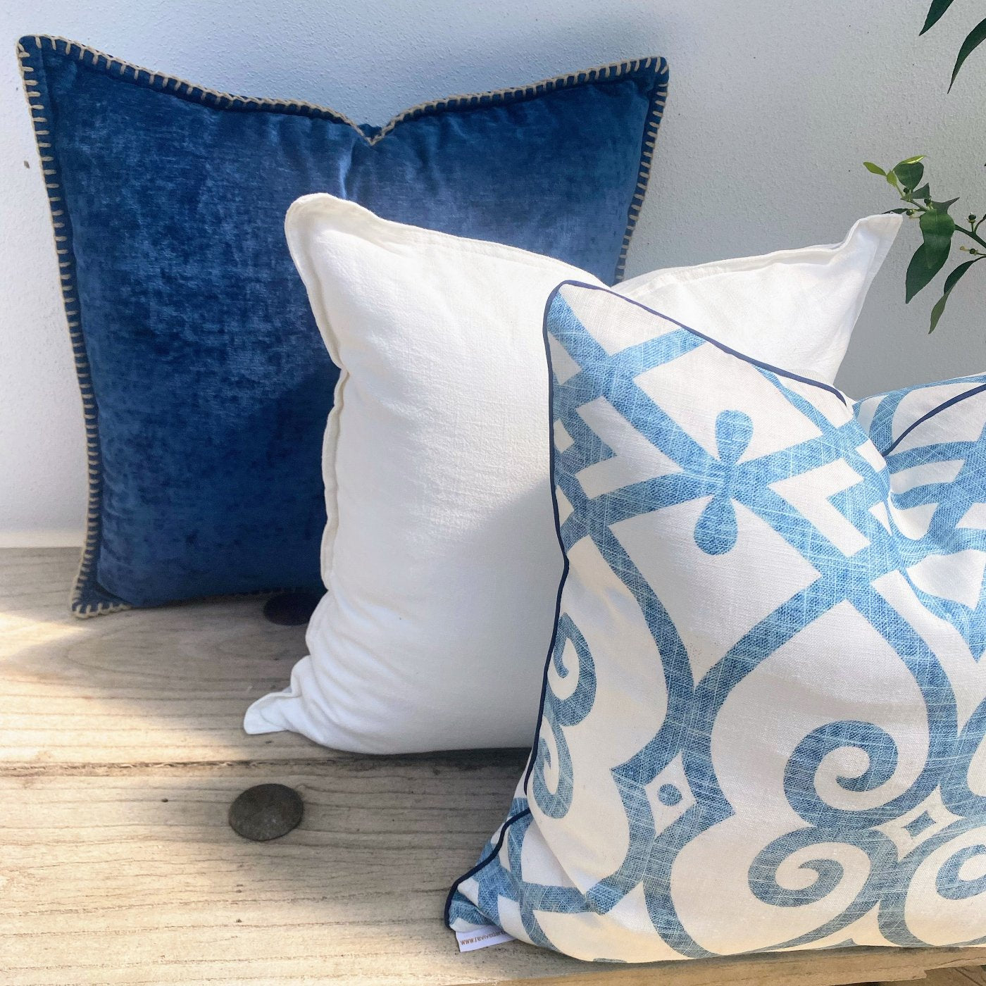 Set of 3 Blue and White Cushion Covers