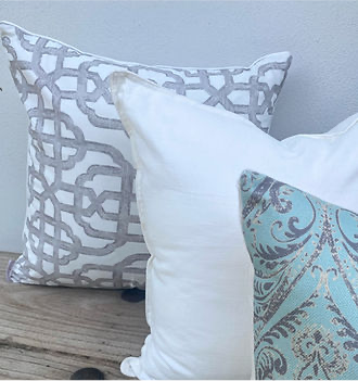 Set of 3 Duck Egg Blue White and Grey Patterned Cushions