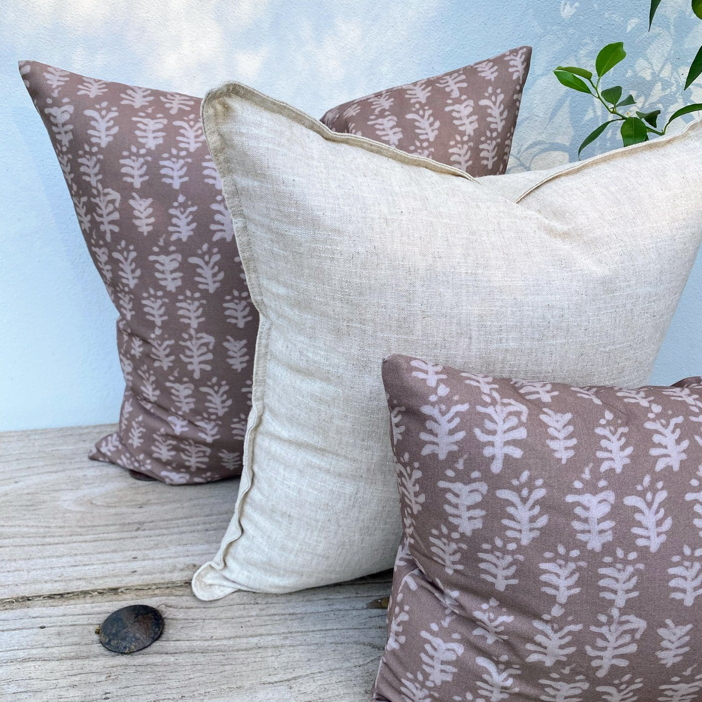 Set of 3 Coastal Brown Beige Cushion Covers | Linen Boho Vibes