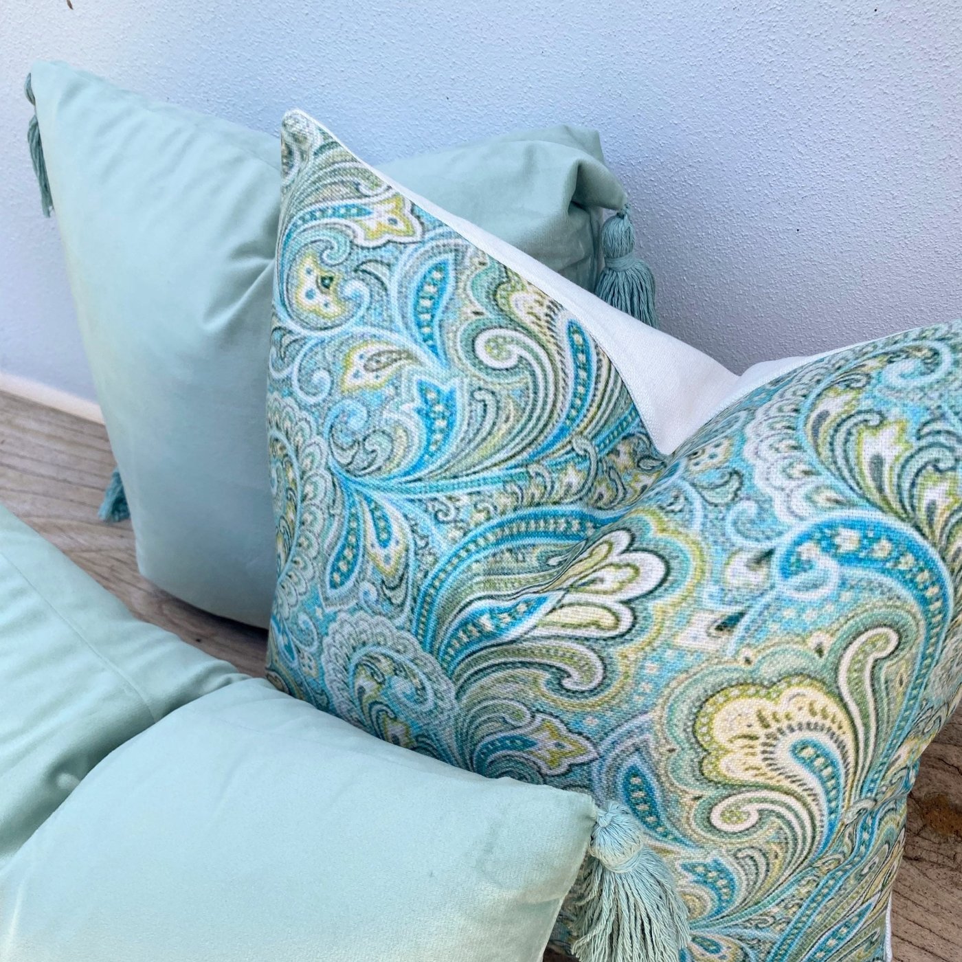 Set of 3 Mint Tassel Cushion Covers