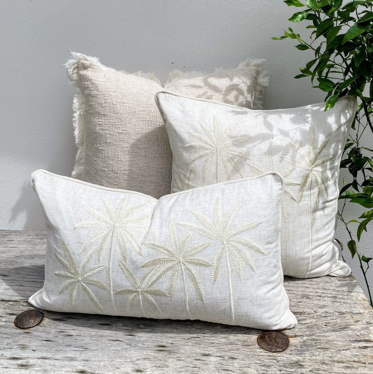 Set of Three White Cushion Cover with Beach Vibe