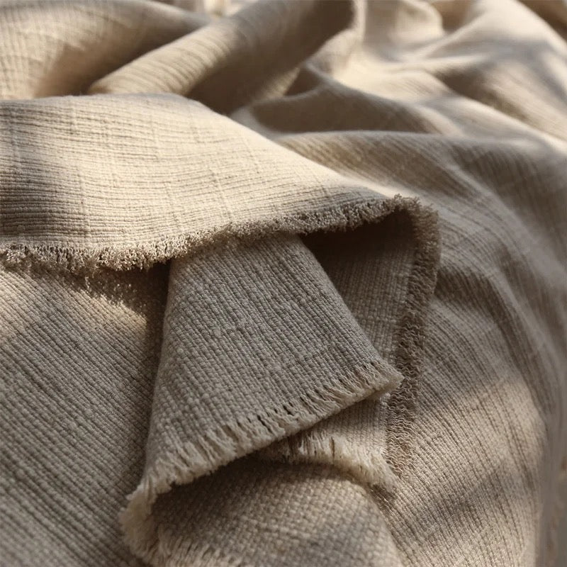 Thick Natural Linen Fringed Throw Blanket