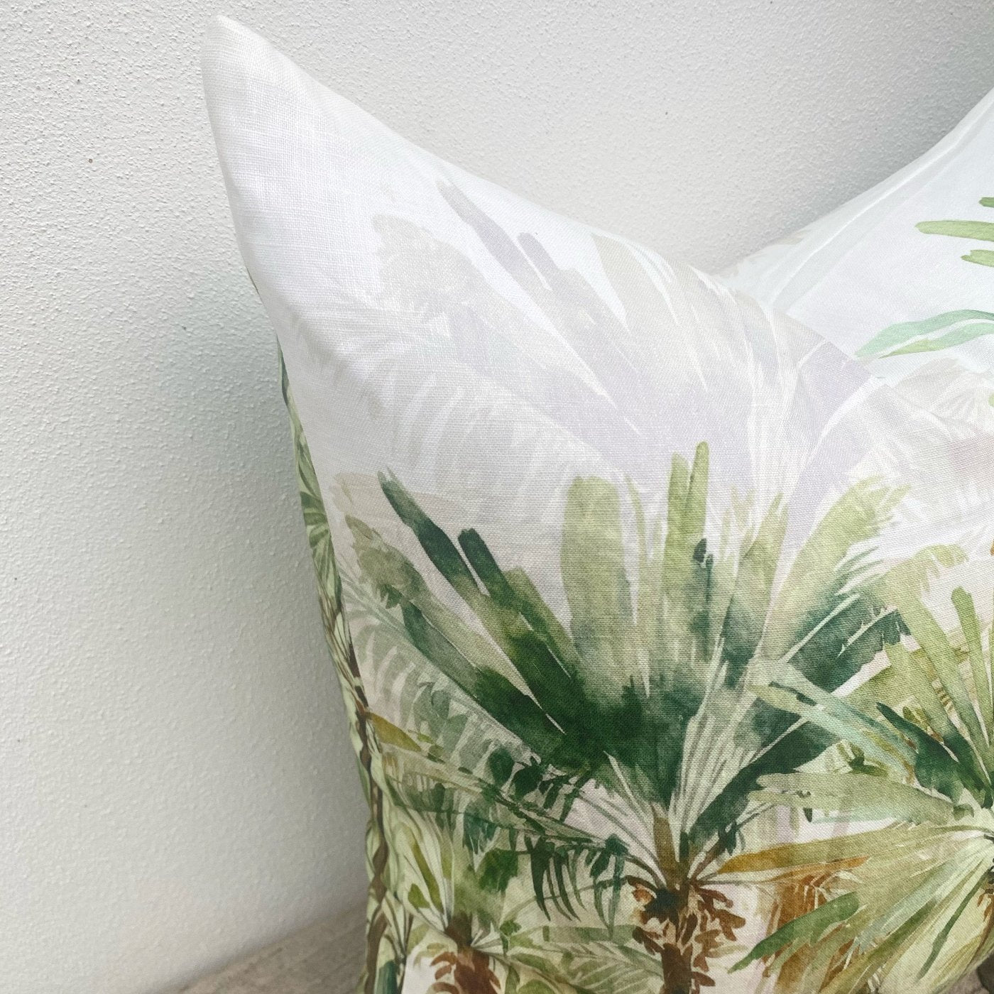 French Linen Tropical Palm Tree White Green Cushions