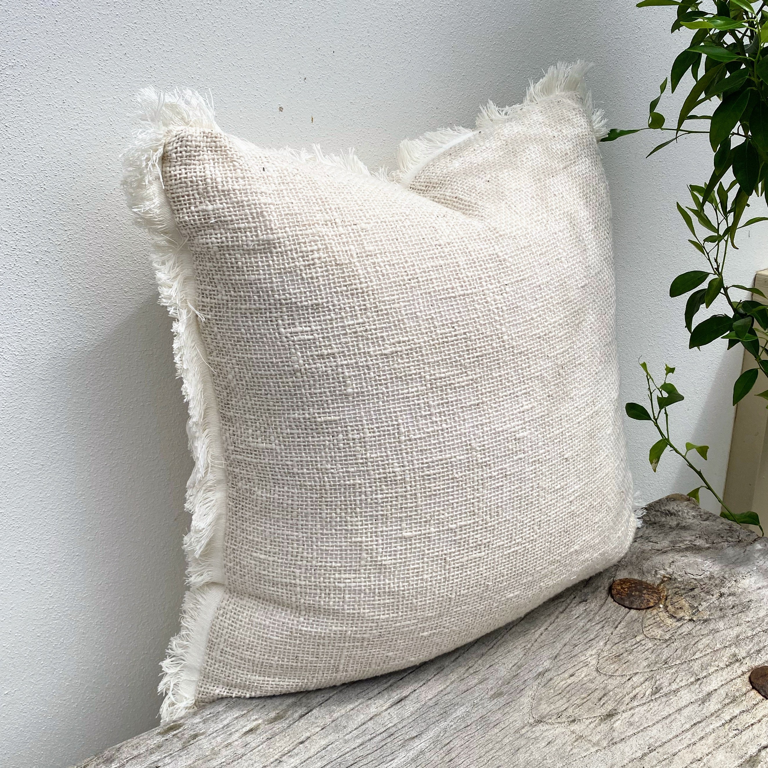 White Cushion Cover with Fringe Details