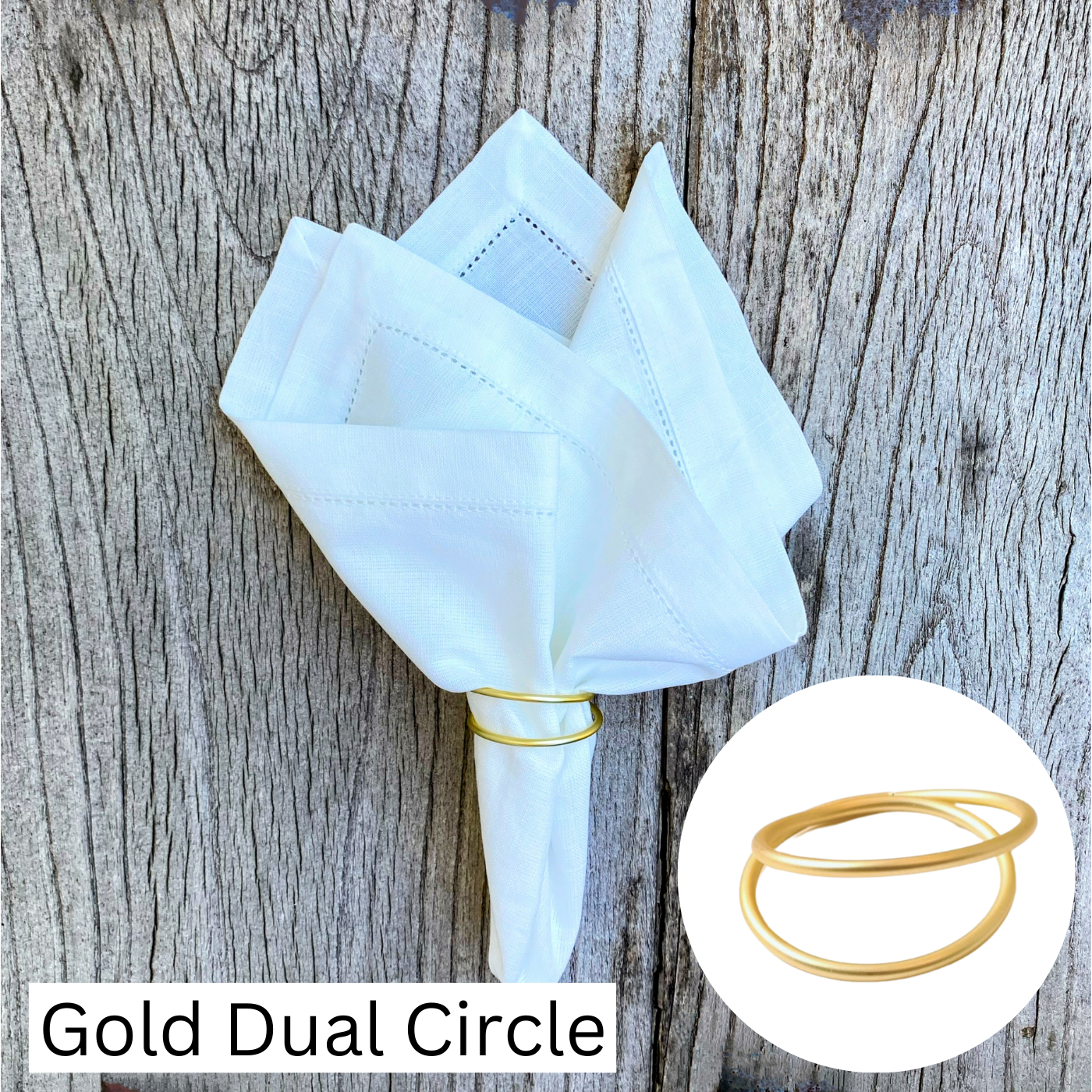 White Linen Napkin with Elegant Gold Napkin Ring