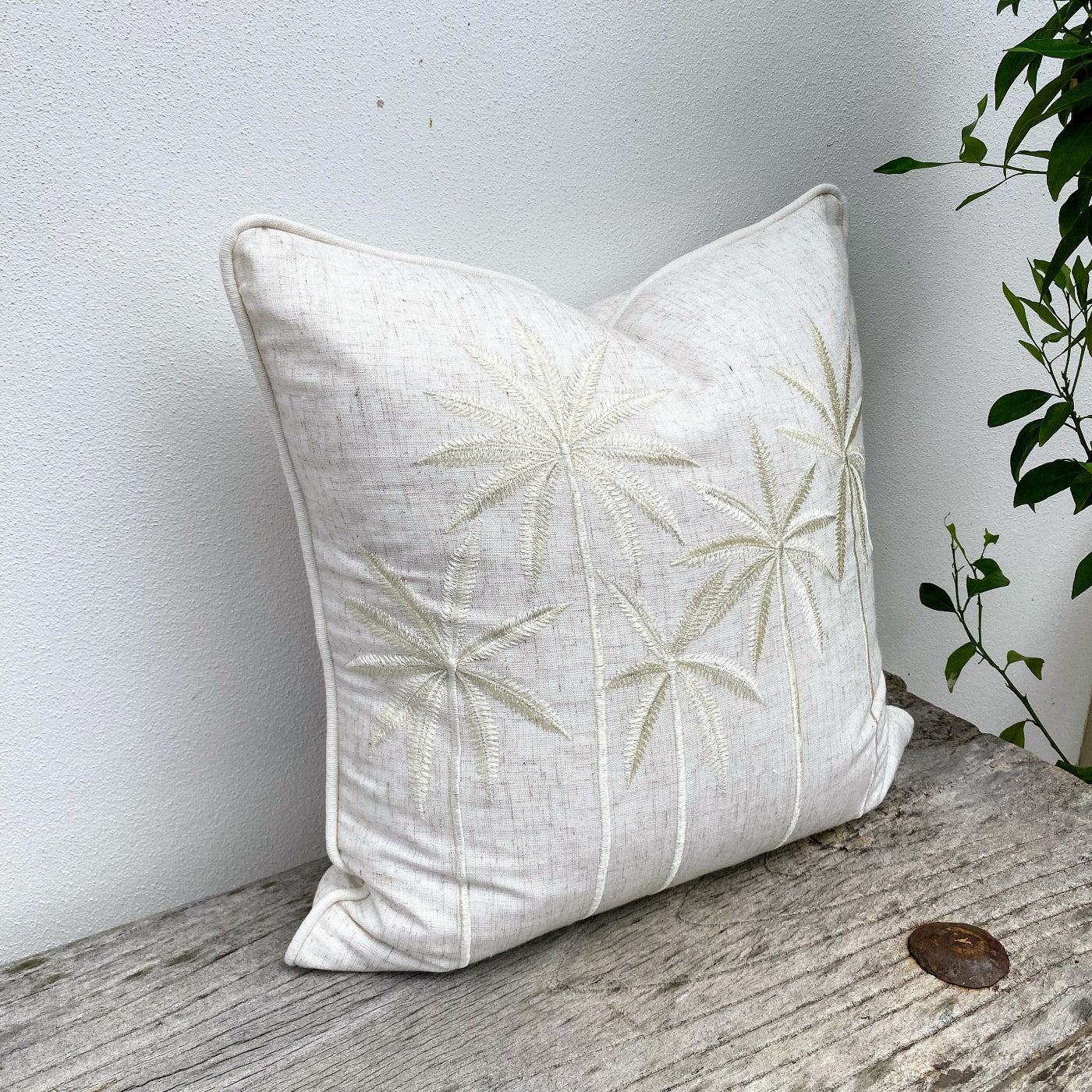 White Palm Tree Cushion for a Beach Vibe